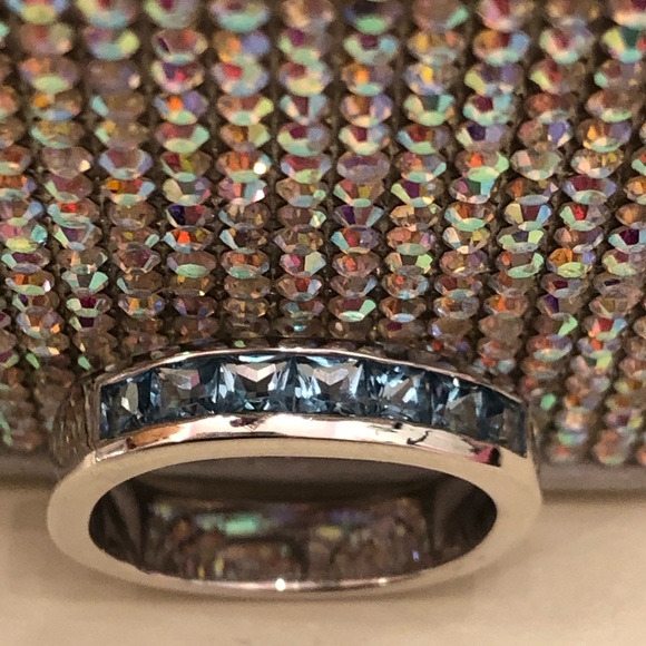 NWOT Sterling Silver Channel Set Swiss Blue Topaz Band Ring - Picture 1 of 6
